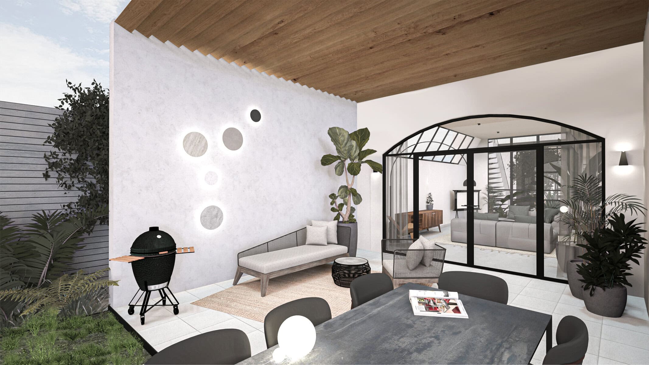 Modern patio with grill and outdoor seating